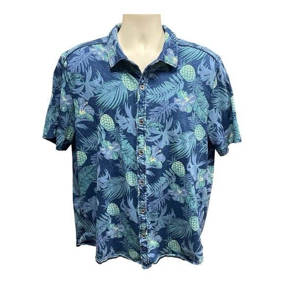 Size XL Tommy Bahama Hawaiian Shirt 100% Cotton Pineapple Blue Caribbean Cruise - Picture 1 of 3